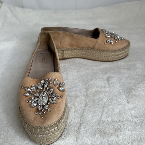 Sebastian Beige Suede Platform Espadrilles W/ Rhinestone Embellishments size 6.5 - Picture 2 of 7