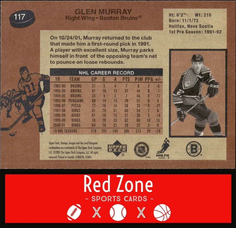 2001-02 Upper Deck Vintage - #117 Glen Murray NM Set Break. - Image 2 of 2