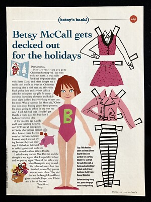 Betsy McCall Mag. Paper Doll, Betsy Gets Decked Out, Dec. 1992, VTG