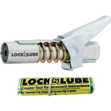 LockNLube Grease Gun Coupler, locks on, doesn't leak, rated over 10,000 PSI