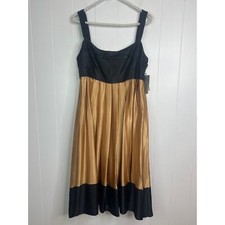 NWT Zara Woman Black and Gold Pleated Knee Length Dress Size Large