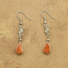 Hand-Crafted Orange Jasper Natural Stone Earrings-Made In Peru Jewelry
