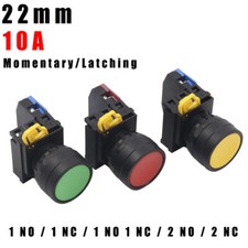 22mm Push Button Switch Momentary/Latching 10A Red Yellow Green Blue White Black