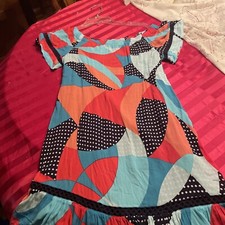 Kaari Blue Curvy Patchwork Polka Dot Dress Small Whimsy Cap Sleeve Lined