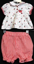 90s Baby Girl Dior Cherry 2pc Dress Plaid Bloomer Newborn 0-3 M Red White Summer