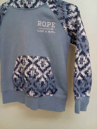 Hooey Western Hoodie -Rope Like a Girl- Blue &White Print Girls Size X SM 4-5 - Picture 7 of 8