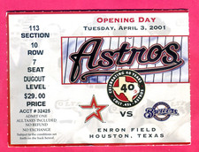 4/3/01 ASTROS OPENING DAY TICKET STUB-WARD GS & 6 RBI'S/BIGGIO 5 HITS-MLB RECORD