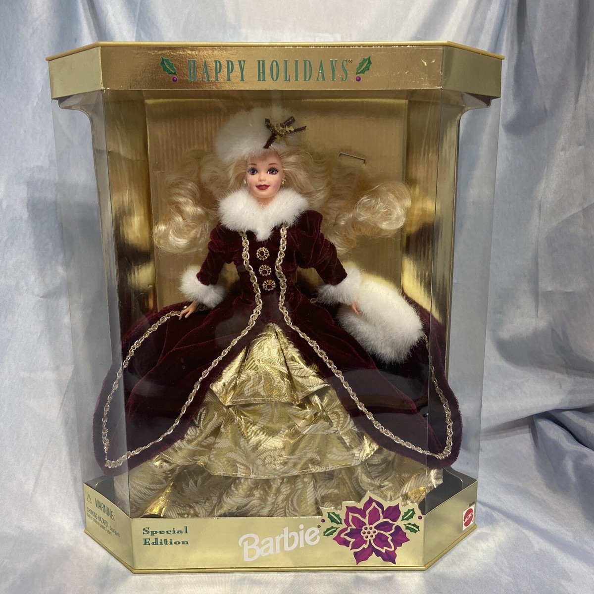 Happy Holidays Special Edition Gold Box Barbie Violet Eyes 1996