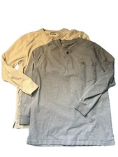 2 Wrangler Riggs Large Workwear Shirt Long Sleeve Tan and Gray