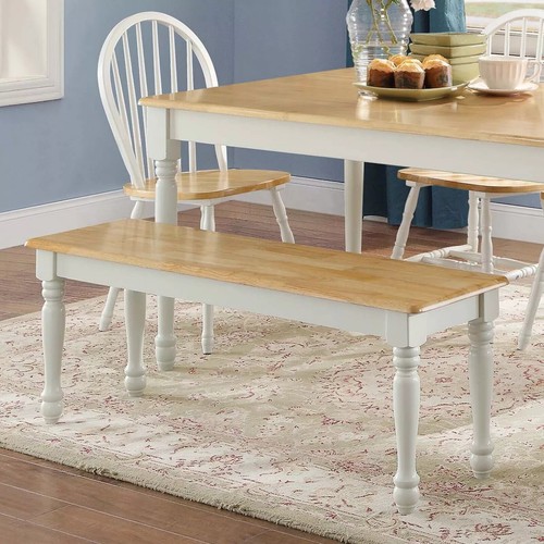 Dining Bench Solid Wood Farmhouse Modern Country Kitchen White Natural Color 48" - Picture 5 of 24