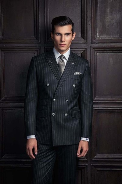Herren Schwarz Streifen AnzüGe Designer Hochzeit BräUtigam Dinner Party ( +-image