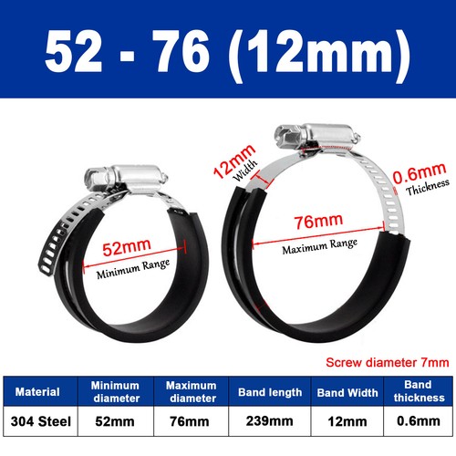 Rubber Lined Jubilee Clips Cable Mounting Hose Water Pipe Clamp Stainless Steel - Picture 17 of 35