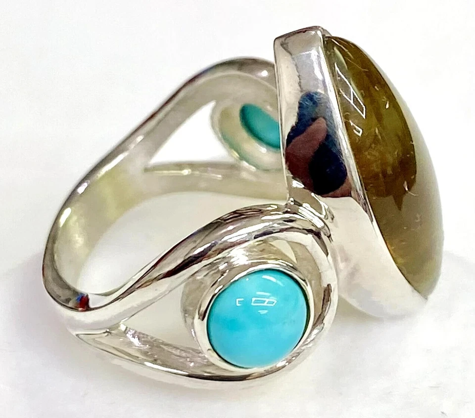 HSN Jay King Sterling Silver Green Amber and Turquoise Ring Size 10 - Image 3 of 4