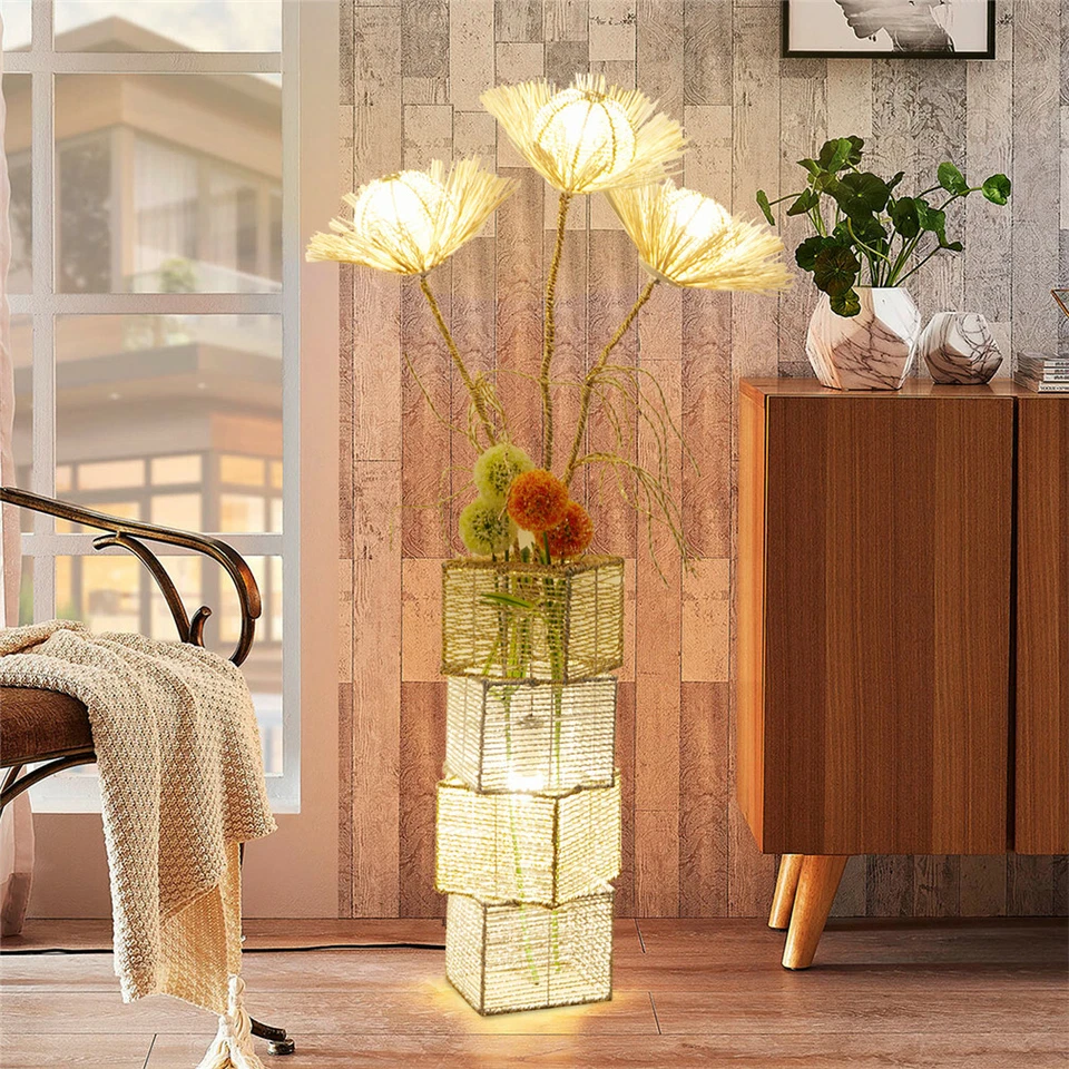 130CM Dimmable Standing Floor Lamp Flower Rattan LED Night Light Home Art Decor - Image 3 of 4