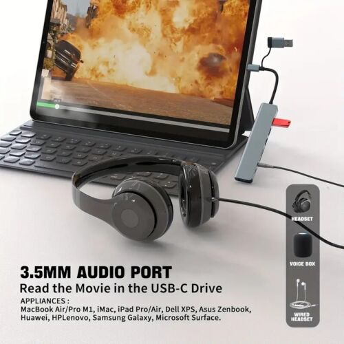 Splitter Multi Port USB 3.0, 3.1 Hub USB-C To Compact Dock Station Audio Adapter - Picture 16 of 18