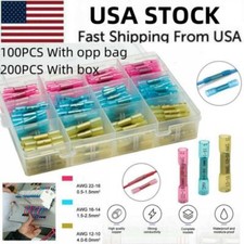 200/100PCS 22-10AWG Heat Shrink Butt Wire Splice Connectors Seal Crimp Terminal