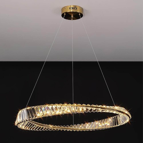 Lampadario LED moderno plafoniera oro acciaio inox anello ritorto regolabile - Foto 3 di 21