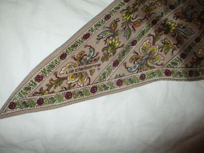 Liz Claiborne Taupe Maroon Green Floral 100% Silk Bias Oblong