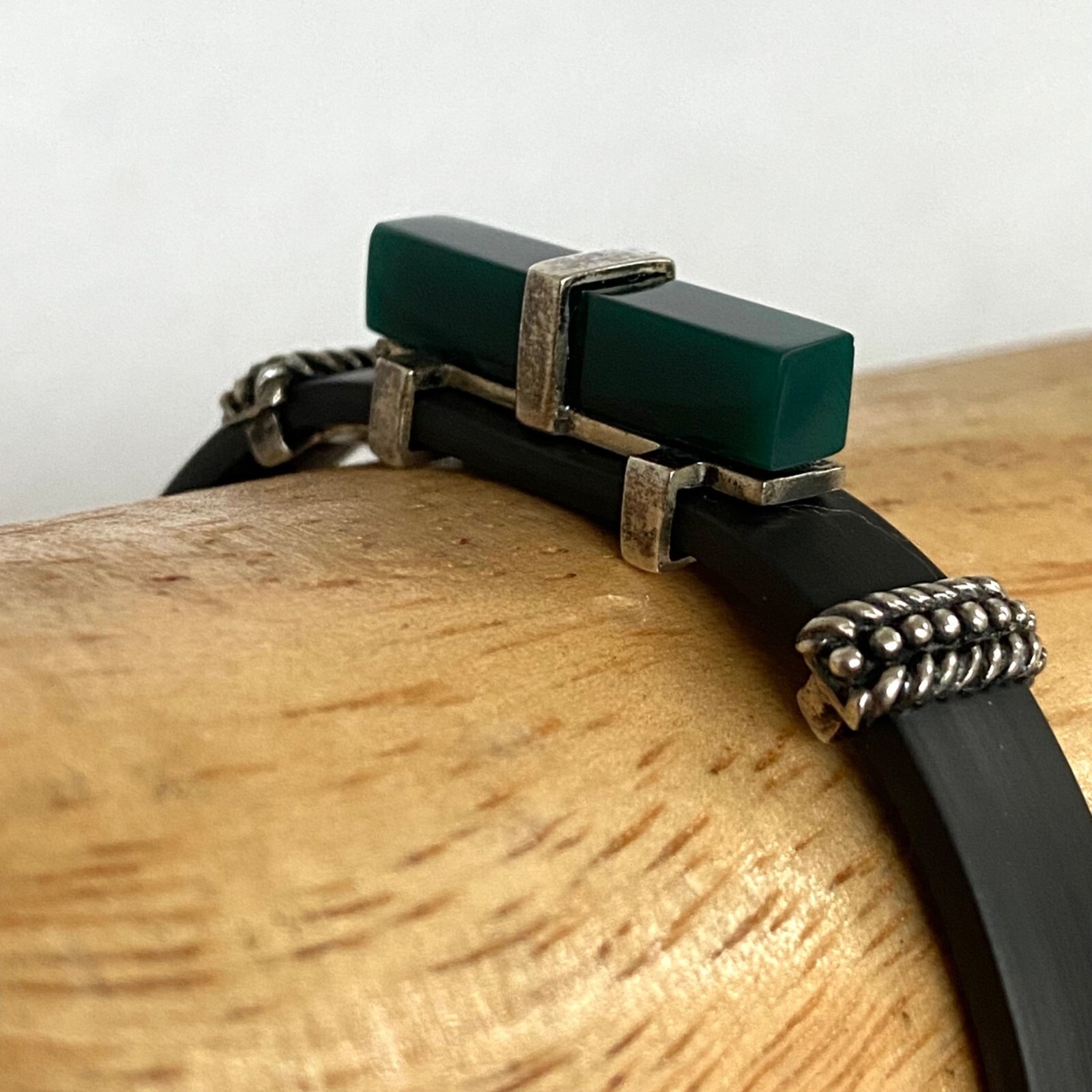 Sterling Silver 925 Rectangular Green Acrylic Bla… - image 12