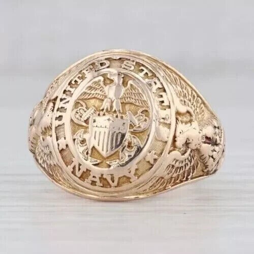 US Navy ohne Stein schöner Herren Ehering 18K Gelbgold vergoldet Silber - Bild 2 von 7