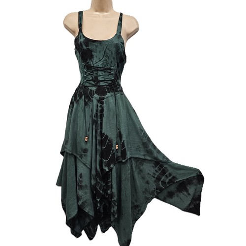Tie Dye Dress Maxi Soft Viscose Boho Corset Lace up Festival Pixie Hem 18 20 22 - Picture 9 of 33