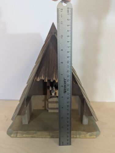 Vintage ANRI Style Wooden Hand Carved Stable Manger Creche for 11" Italy - Picture 7 of 8