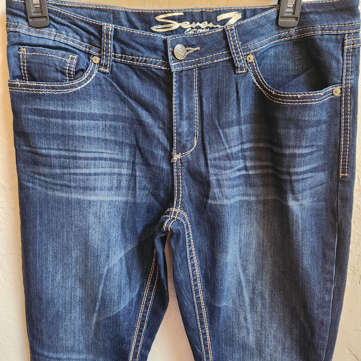 Seven7 Denim Jeans Sz 14 Dark Wash Thick Stitch Embroidered Boot