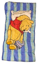 Vintage Disney Winnie The Pooh Bear Sleeping Bag Blue Stripes Hunny Pot