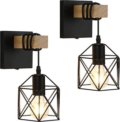 2 Pack Wall Sconce with ON/Off Switch Dimmable Cage Wall Mount Light Fixture