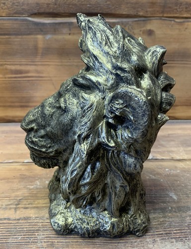 STONE GARDEN DETAILED LION HEAD BRONZED GOLD DETAILED GIFT ORNAMENT - Picture 4 of 5