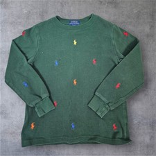 Kids Polo Ralph Lauren Green All Over Pony Logo Long Sleeve Shirt Size 6 J14