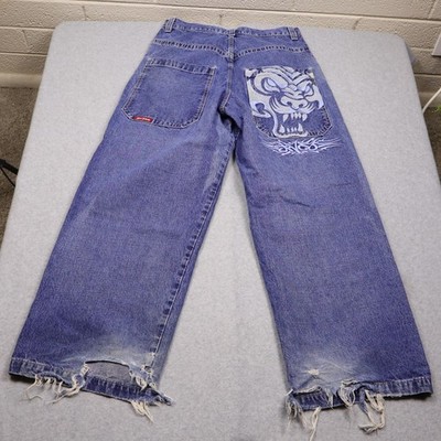 Vintage JNCO Tribals Jeans Mens 32x32 (Tag 34x32) Blue Wide Leg Baggy Tiger Y2K