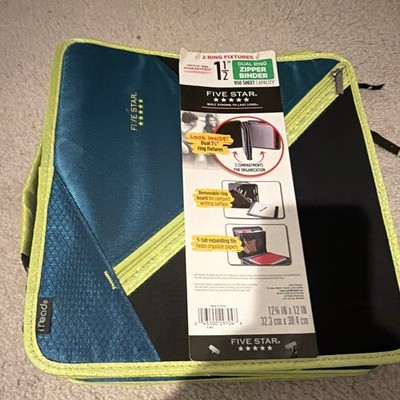 Five Star 1 1/2 in Dual Ring Zipper Binder 950 Sheet Expanding File Blue/Green
