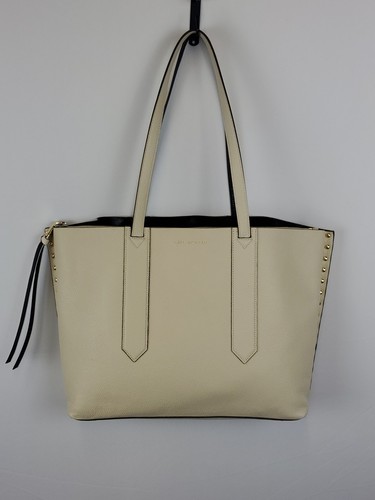 Aimee Kestenberg Busy Bee Leather Tote Purse Gold Studs Beige Tan Large Handbag