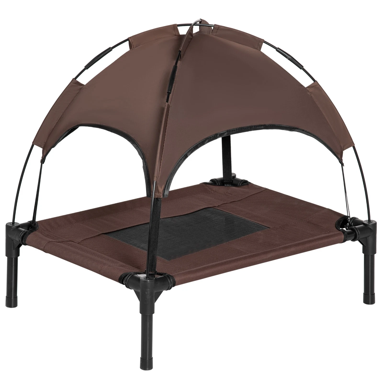 PawHut 61 cm Elevated Dog Bed Cooling Raised Pet Cot UV Protection Canopy Brown