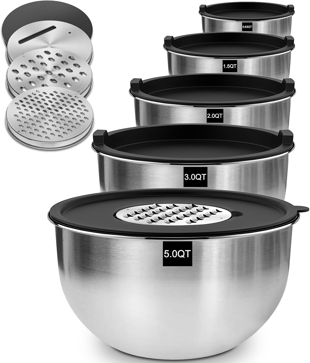 Edelstahl Rührschüssel Set Salatschüssel mit Deckel 4.7L 2.8L 1.9L 1.4L 0.6L Küc