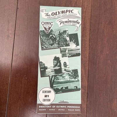 Vintage 1961 Olympic Peninsula Map Travel Brochure Ephemera Washington State USA