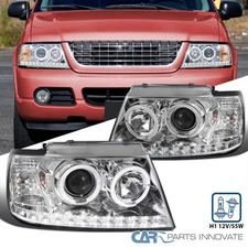 Fits 2002-2005 Ford Explorer Clear Halo Projector Headlights LED Strip Lamps L+R