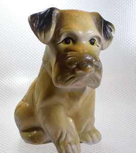 WHEATEN TERRIER PUPPY DOG CHALKWARE VINTAGE 1940s CARNIVAL PRIZE 7-1/2" TALL SIT