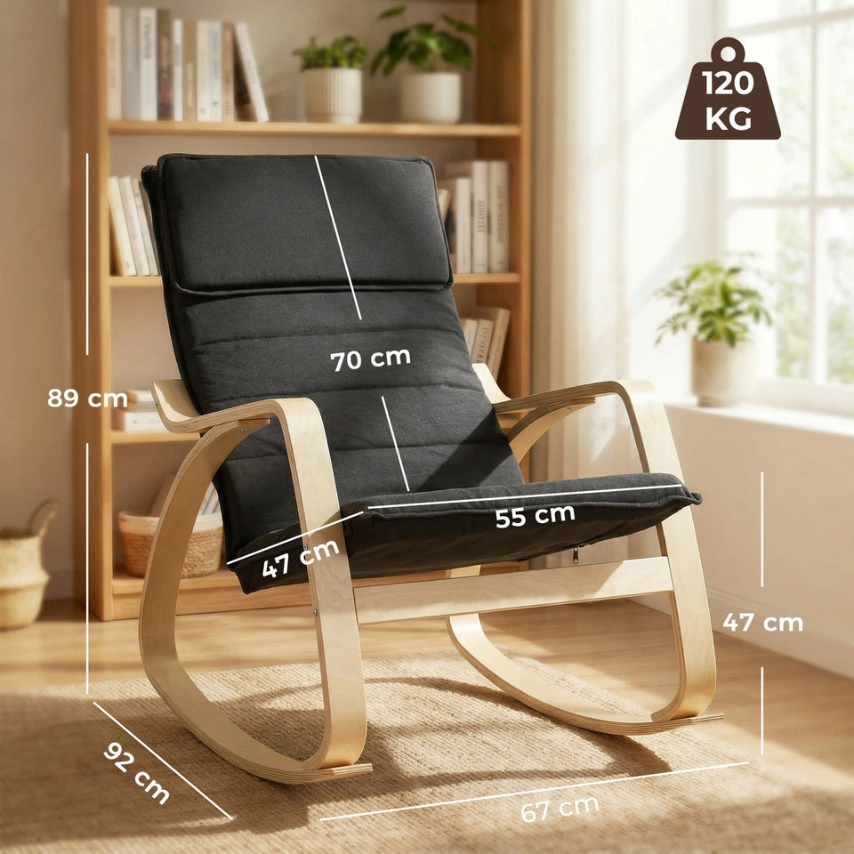 HOMCOM Comfortable Relax Rocking Chair with High Back, Black - Image 3 of 4
