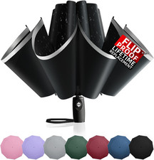 Windproof Inverted Umbrella with Reflective Stripe   Auto Compact Rain  Sun UV