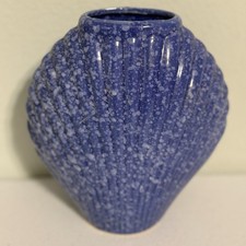 Vintage 80’s Art deco Blue Speckled Clamshell Vase Artmark