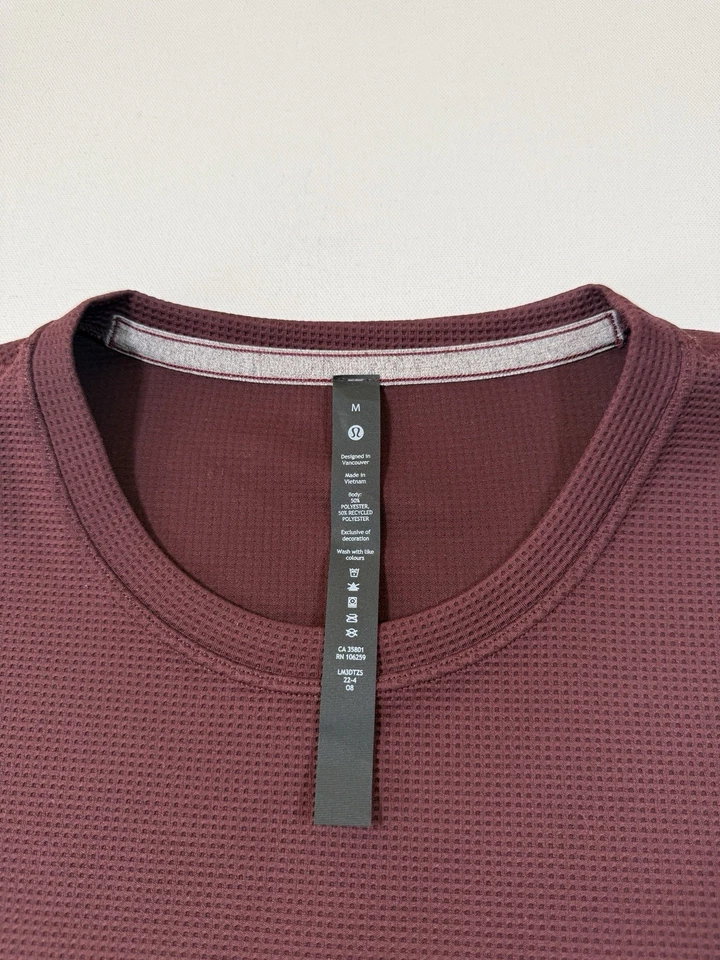 Camisa Lululemon Para Hombres Mediana Roja Manga Larga Punto Cambio Tejido Waffle LM3DTZS Foto 4 de 4