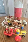 VTG FP Little People Farm LOT Silo Fence Trough Hay Animals Chickens Tractor