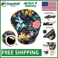 Non-Slip PU Ergonomic Mouse Pad - Watercolor Floral with Wrist Support 9.4x8.3