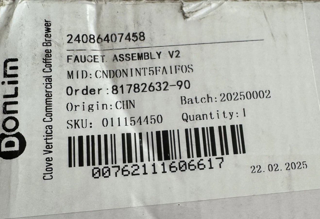 Donlim Faucet Assembly V2 Clove Vertical Commercial Coffee Brewer Part E53
