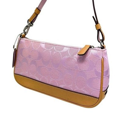COACH Signature Demi Mini Pouch Shoulder Bag Canvas Leather Pink
