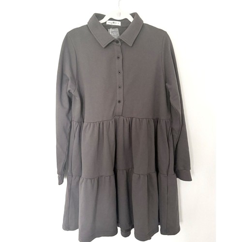 Natural Life Sylvan Sweatshirt Dress Charcoal Tiered Button Down Long Sleeve L - Picture 2 of 11