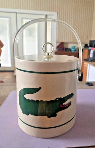 RARE Cora c1980s Preppy Alligator Ice Bucket w Lid -No Cocktail Highball Glasses