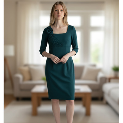DAVID MEISTER Pine Green Sheath Dress Size 6 Mad Men Wiggle Pin-Up